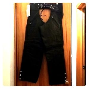 Allstate Leather Black Biker Motorcycle Chaps